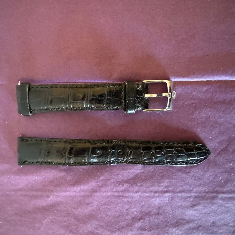 MICHELE BLACK LEATHER ALLIGATOR WATCHBAND EUC
